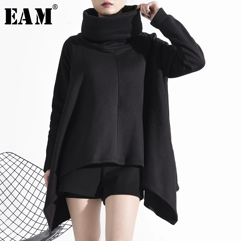 

[EAM] Loose Fit Asymmetrical Split Joint Sweatshirt New Turtleneck Long Sleeve Women Big Size Fashion Tide Spring 2020 1H76601