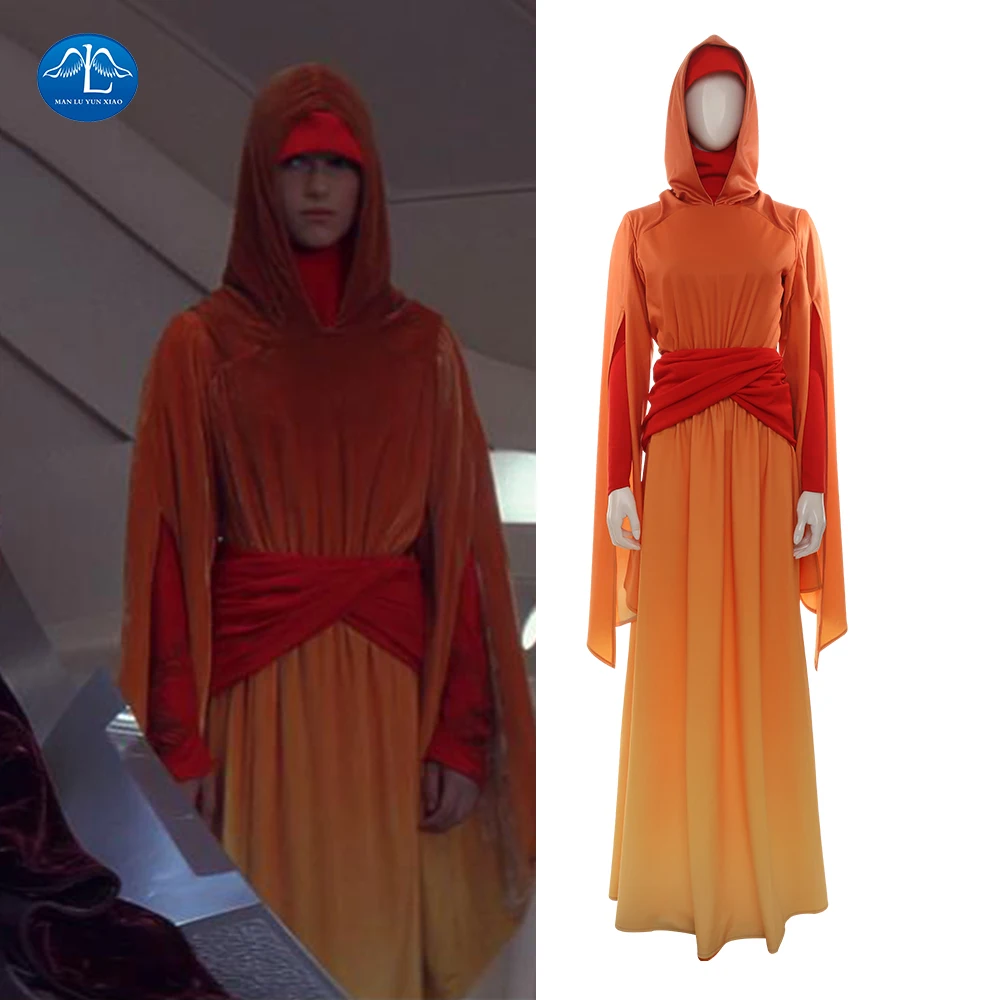 

Star Wars Padme Amidala Queen Cosplay Costume Fancy Halloween Princess Handmaidens Dress Orange Robe Women Party Suit
