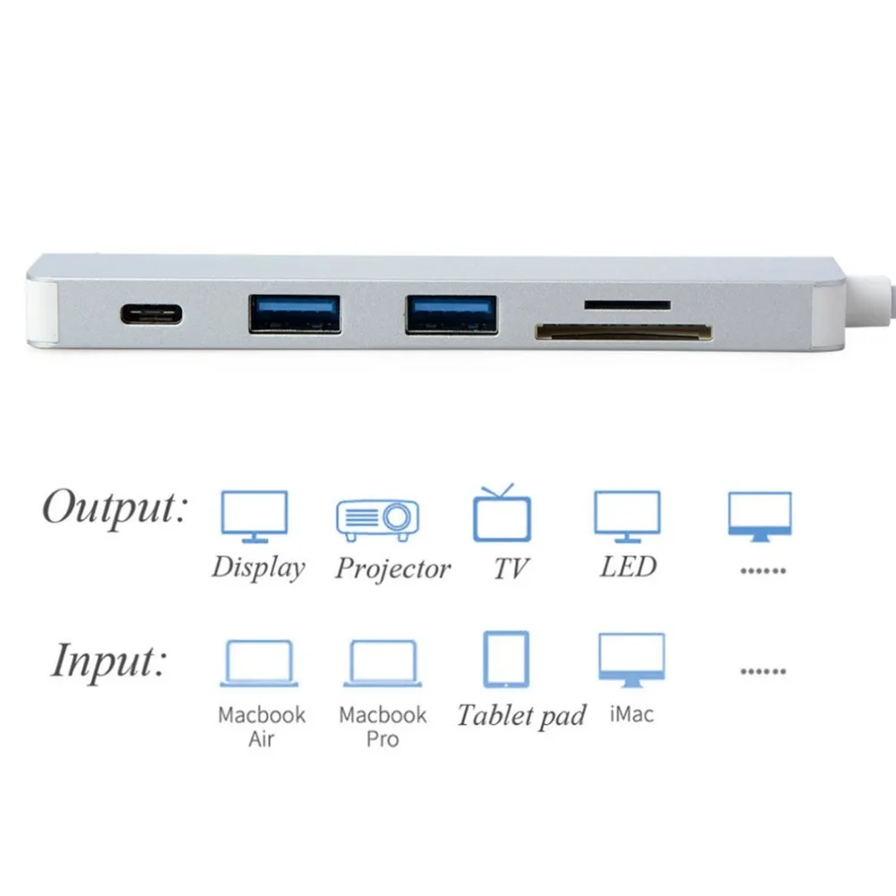 Концентратор USB 3,0 для Macbook Pro type C, концентратор 5 в 1, многопортовый адаптер, USB-C порт зарядки для MacBook 12, концентратор Thunderbolt USB-C