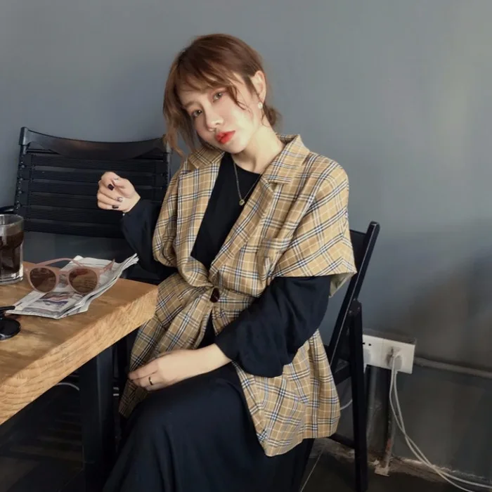 

New Style 2019 WOMEN'S Waistcoat Mid-length Loose Retro Waist Hugging Sleeveless Pattern Spring And Autumn Western Style Suit Ja