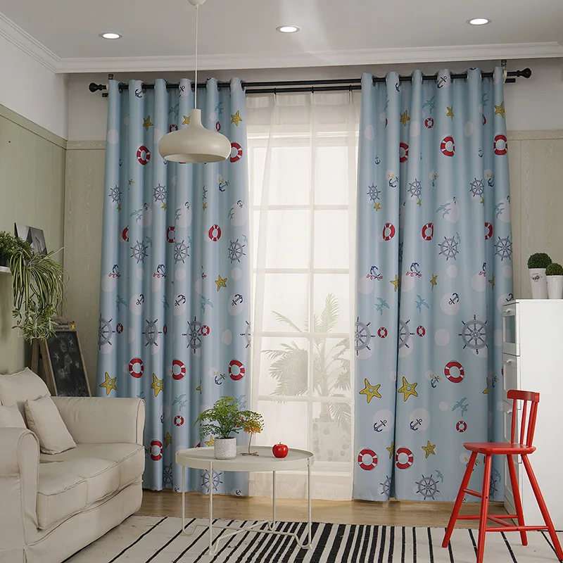 Blue Cartoon Children Curtains For Living Room Kids Blackout Customized Finished Sheer Curtains For Baby Girls Bedroom S102&40