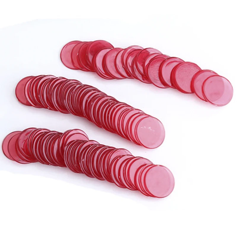 2x 100pcs ct 3/4 Inch PLASTIC CLEAR RED BINGO CHIPS kids Game