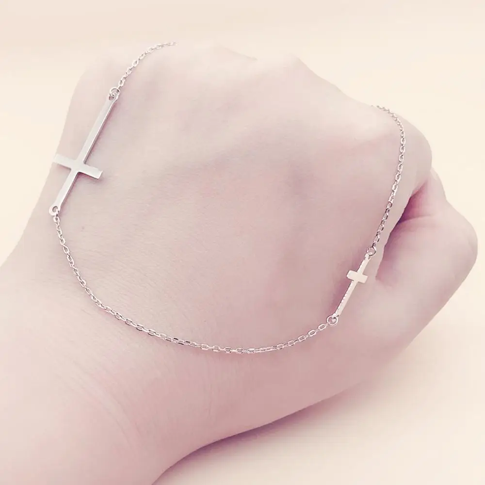 Real 925 Sterling Silver Necklaces Cross Charm Pendant Pure Jewelry For Women Simple Dainty Bar Necklace Wholesale