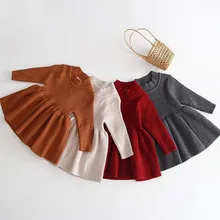 Вязаное платье для девочек; сезон осень-зима; шерстяной вязаный свитер для девочек; вечерние платья для маленьких девочек; одежда для маленьких девочек на свадьбу