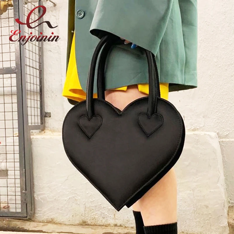 女性のためのpuレザーハンドバッグと財布 黒 ハート型 デザイナーブランド トートバッグ カワイイ Shoulder Bags Aliexpress