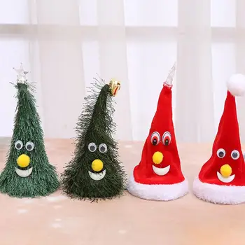 

2021 New Christmas Electric Santa Toy 6 Inch Swing Bell with Light Tree Christmas Toy Shaking Head Cap Xmas Decoration Gifts