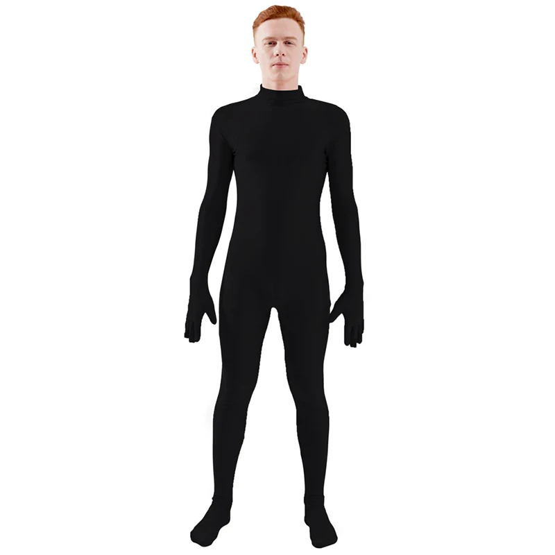 Ensnovo мужской костюм из лайкры и спандекса, водолазка, черный комбинезон, цельный, на заказ, облегающий, без головы, косплей костюмы унисекс - Цвет: Black