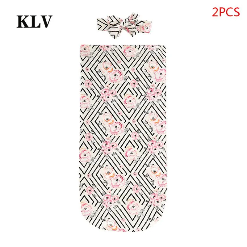 KLV 2 Pcs/set Newborn Baby Sleeping Bag Swaddle Blanket Toddler Headband Set Infants Hair Band Wrap Cloth baby bed