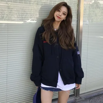 

Autumn Jacket Coat Women Casual Winter Hooded Sweatshirt Cardigan Cute Embroidered Plus Velvet Loose Hoody