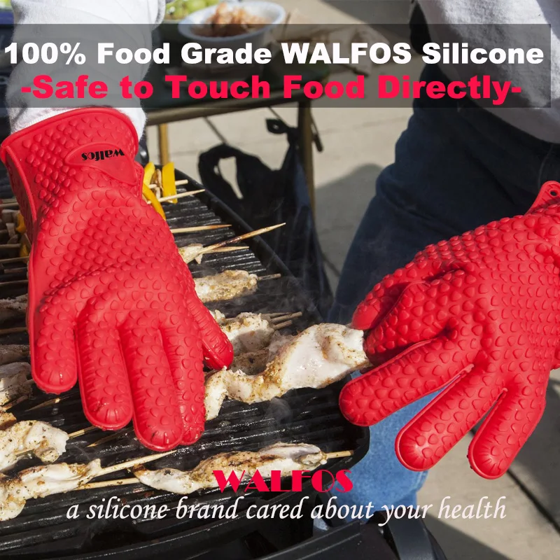 WALFOS 1Pc Non-Slip Silicone Oven Glove Mitt Waterproof Heat Resistant Kitchen Microwave BBQ Gloves for Barbecue Cooking Baking