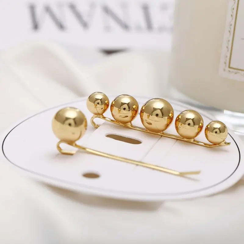 

Minimalist Metallic Gold One Word Hairpins Wavy Texture Women Side Bangs Hair Clip Creative Vintage Round Ball Jewelry Barrettes