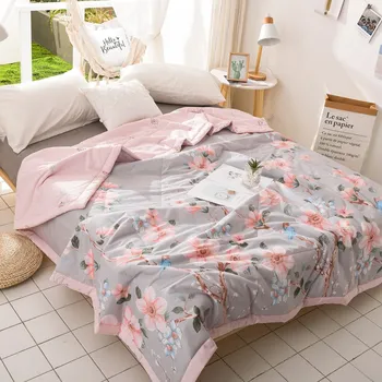 

Flowers Print Pink Quilting Summer Quilt Twin Queen Size Throws Blanket 100% Cotton Bedding Plaid Bedspread
