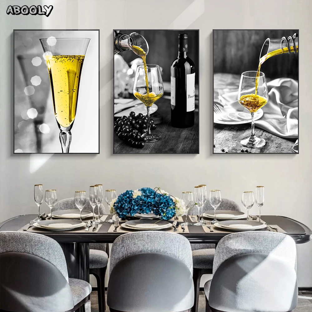 Романтические желтые винные черно-белые плакаты и принты холст живопись кухня современные Домашние Декоративные Настенные рисунки для гостиной