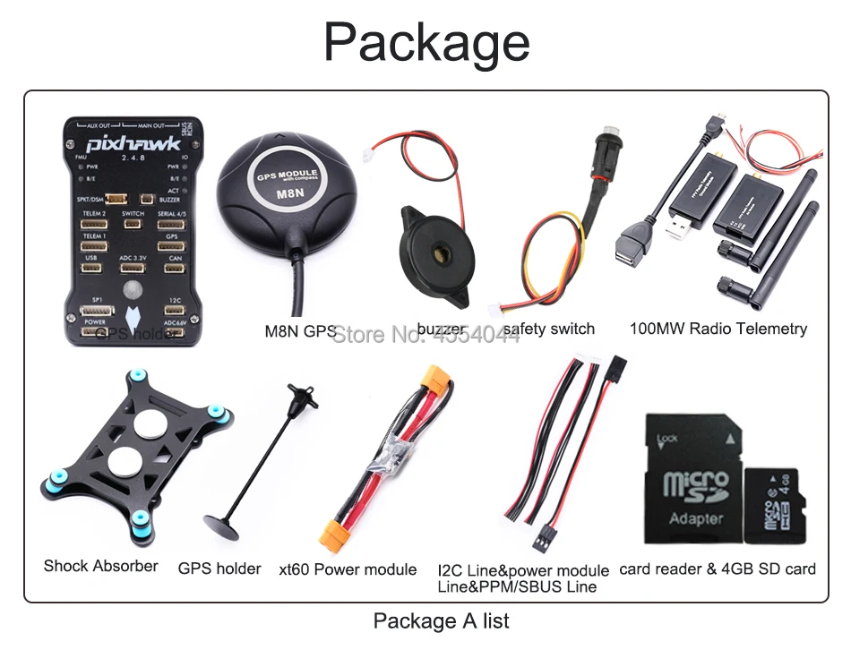 Контроллер полета Pixhawk 2.4.8 PX4 PIX+ M8N gps+ xt60 силовой модуль+ 3DR 100 мВт/500 МВт радиотелеметрия 433 МГц 915 МГц+ gps Держатель