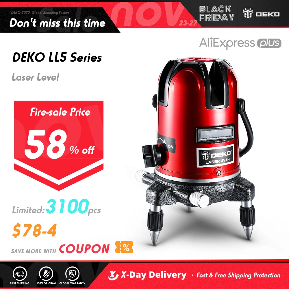 Лазерный уровень DEKO LL5 Series самонивелирующийся нивелир с 5 линиями и 6 точками