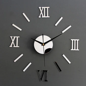 

3D Modern DIY Interior Roman Wall Clock Wall Clock 3D Sticker Home Mirror Effect Wall Stickers#