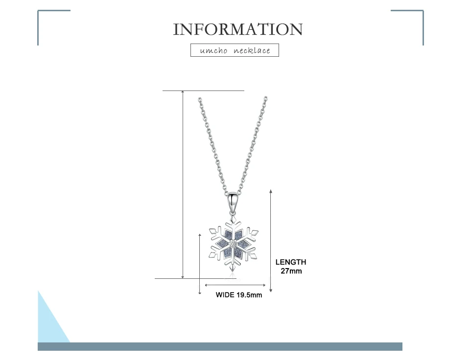 UMCHO Настоящее 925 пробы Серебряное ожерелье Подвески со снежинками и ожерелье для Девочки Рождественский подарок хорошее ювелирное изделие