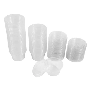 

High Quality Safe Durable 50Pcs 4oz Disposables Plastic Clear Sauce Chutney Cups Boxes With Lid Fit For Food Takeaway Hots