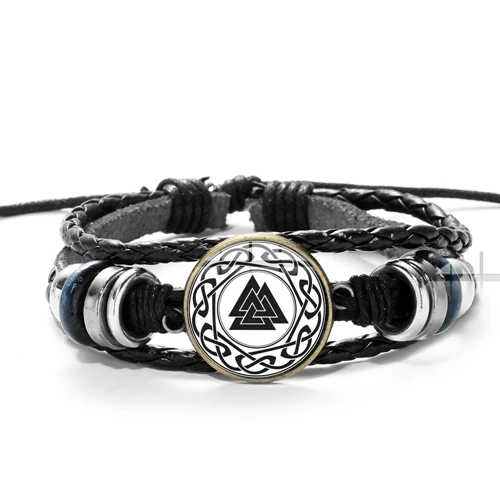Style 1 SONGDA Viking Valknut кожаный браслет скандинавские руны винтажный славянский норвежский символ высокого качества стеклянный круглый драгоценный камень браслет - Окраска металла: Style 1