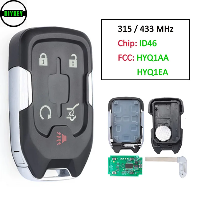 

DIYKEY 5 Button HYQ1EA HYQ1AA 315MHz 433MHz Car Key Remote Fob for GMC Acadia Terrain 2017 2018 2019 2020 P/N: 13584502 13508275