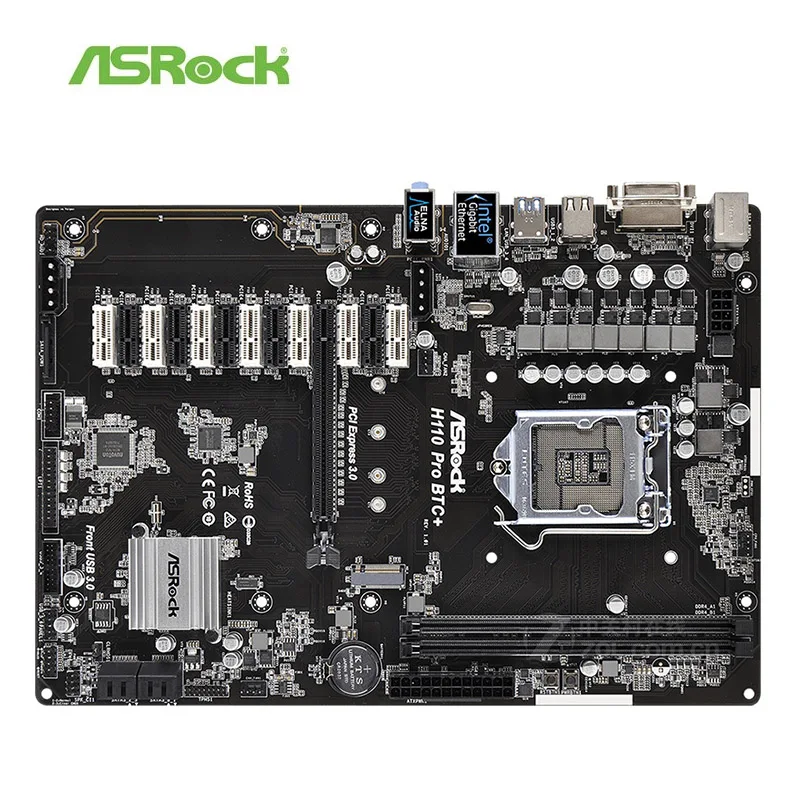 Материнская плата 13PCI-E BTC для ASRock H110 PRO + 1151 б/у DDR4 SATA3 видеовыход 1 м. 2 (SATA3) DVI