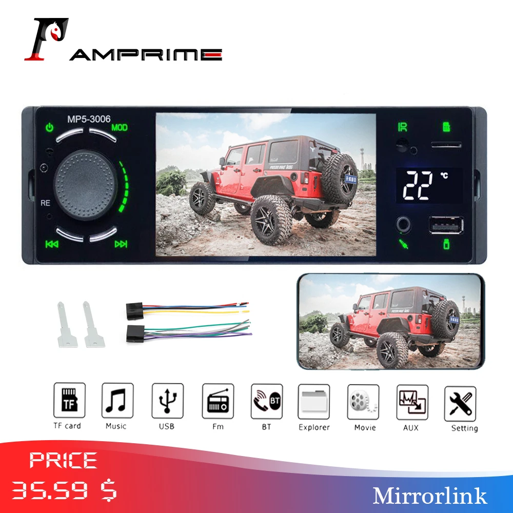 

AMPrime Autoradio Car radio 1din 4.1" touch screen auto audio mirrorlink Android stereo bluetooth rearview camera usb aux player