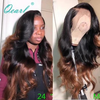 

Deep Side Part 13x6 Ombre Human Hair Lace Front Wig with Baby Hairs Peruvian Remy Hair Wavy Wigs 130% 150% Bleached Knots Qearl