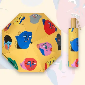 

Umbrella Rain Women Fully Automatic Parasols Oil Painting Sunny Umbrella Student Female ins Sunscreen Anti-UV Folding Umbrella