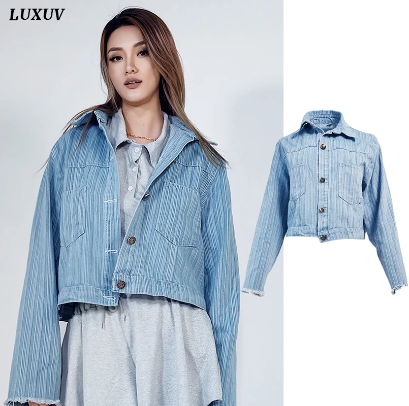

LUXUV Women's Jeans Jacket Oversize Denim Coat Ladies Sport Spring Windbreaker Trench Bomber Outwear Cardigan Clothes Harajuku