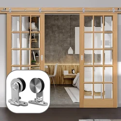 Gifsin 4-16FT T-Shaped Silver Modern Stainless Steel Wooden and Glass Sliding Door Hardware Kit for Double Door