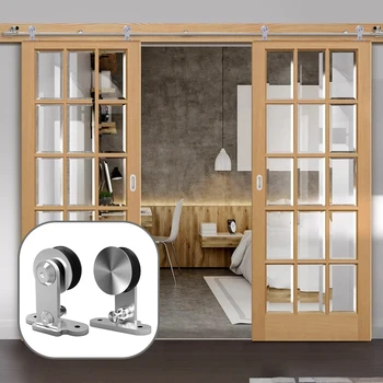 

Gifsin 4-16FT T-Shaped Silver Modern Stainless Steel Wooden and Glass Sliding Door Hardware Kit for Double Door