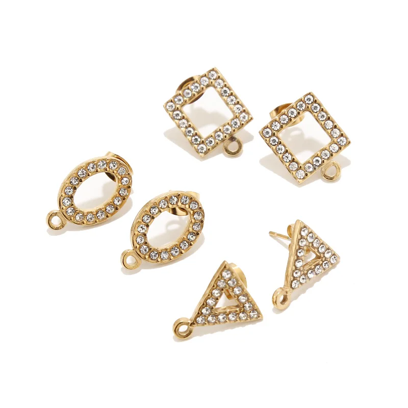 

10pcs Stainless Steel Gold Teardrop Earrings Hollow Crystal Square Oval Triangle Charms Craft Findings for DIY Earring Making