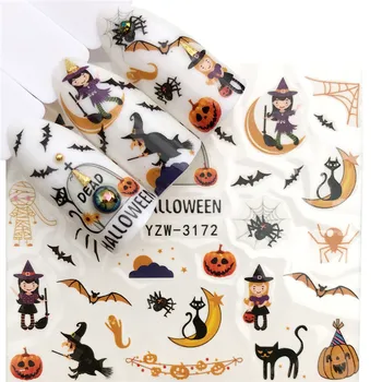 

1 Sheet Water Transfer Nail Sticker Cute Halloween Skull Pumpkin Decals Adhesive Slider Manicure Nail Art DIY Decoration Tools