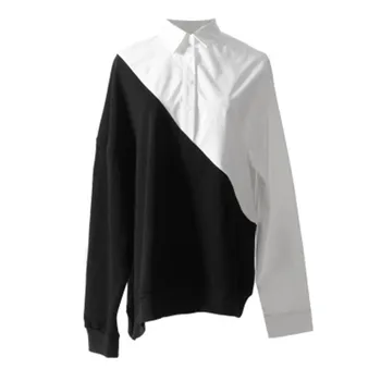 

Original design spring and autumn new style long sleeve loose color blocking and color blocking shirt personality top