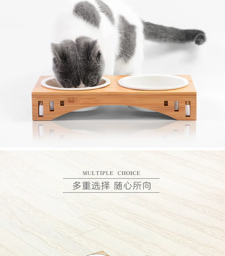 Pet обеденный стол из цельного дерева керамическая миска для кошек и миска для собаки, домашних животных кошка пищевая миска для собачьего корма для бамбука и дерева миска для домашних животных