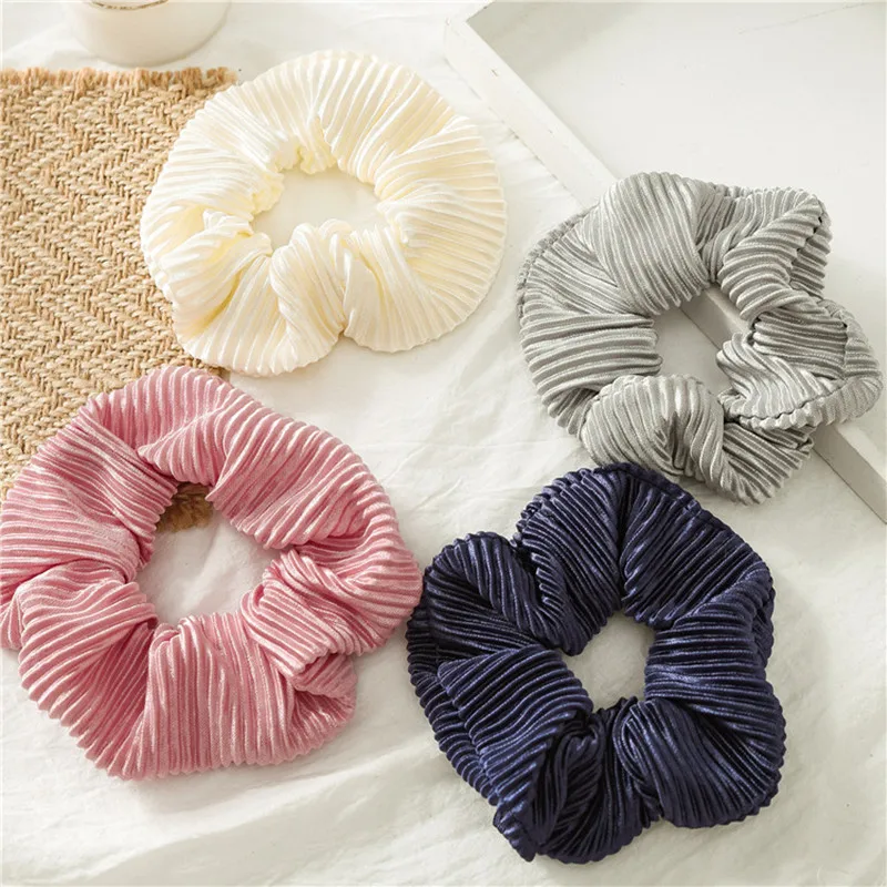 

Women Personality Folding Style Satin Solid Colors Big Hair Rubber Bands Vintage Boho Stretch Elastic Rope Bands Hair Scrunchies