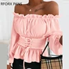 Off Shoulder Lace-up Front Ruffles Casual  Blouse Plus Size Tops Spring Tops and Blouses ► Photo 3/5