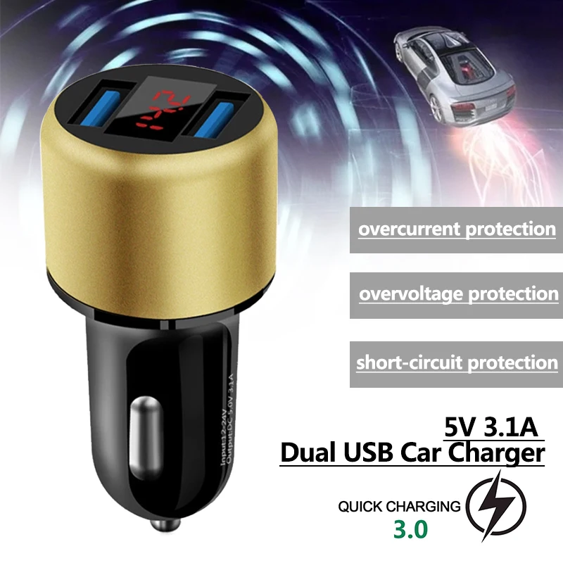 

3.1A 5V Dual USB Car Phone Charger LED Display Quick Charge Adapter Car Charger USB Fast Charging Car Charger For Mobile Phone