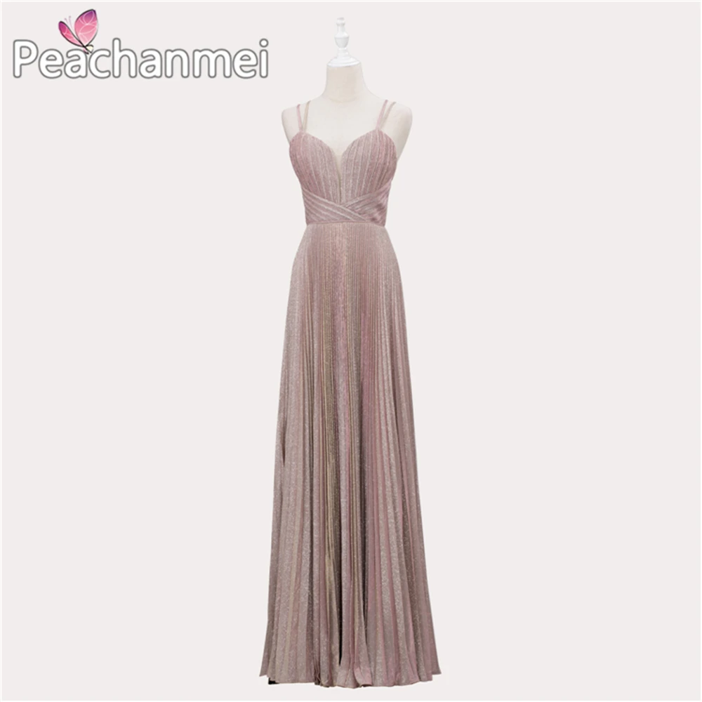 

2020 Formal Evening Dress Rose Gold Glitter Robe De Soiree Prom Dresses Long Criss Cross Back Military Ball Gown Dress For Women