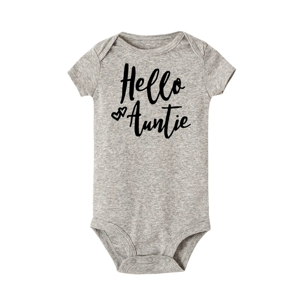 Забавный детский летний комбинезон с принтом «Hello Auntie» для новорожденных; Модный комбинезон с короткими рукавами для малышей; хлопковый костюм унисекс для подвижных игр