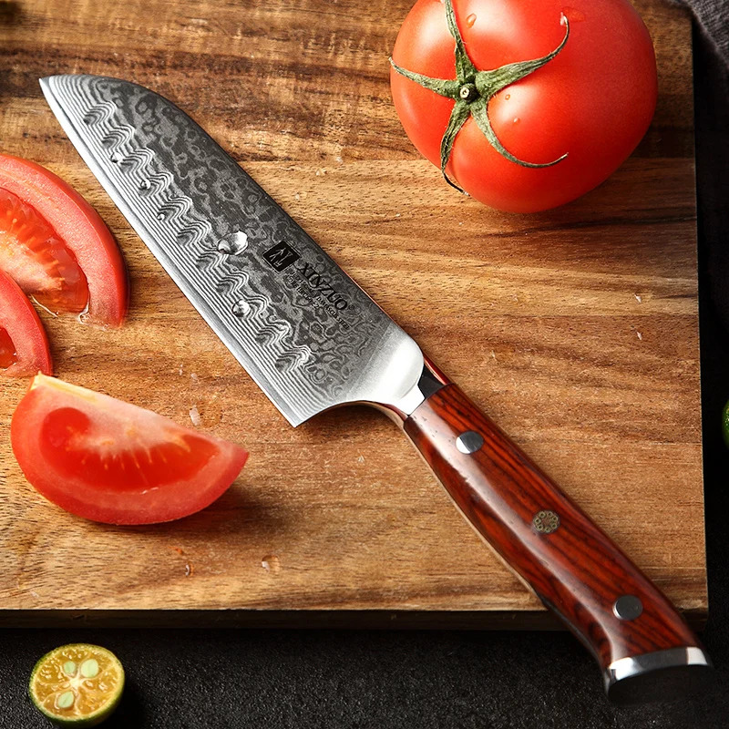 XINZUO 5 дюймов нож Santoku Ножи с высоким содержанием углерода из дамасской стали Сталь лезвие Кухня ножи Razor Sharp шеф-повара Ножи Кухня инструмент палисандр ручки