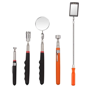 

New 5 Pieces Telescoping Magnetic Pick-Up Tool,Including 10 Lb/ 8 Lb/ 5 Lb Pick-Up Rod and Round/Square Inspection Mirror Set,Te