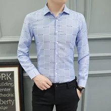 Корейская Повседневная клетчатая рубашка с длинным рукавом, весна, новая мужская деловая Тонкая Клетчатая Рубашка, мужская рубашка размера плюс, M-5XL