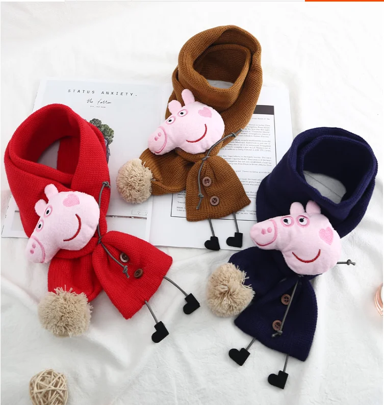 Peppa плюшевая игрушка свинка шарф милый детский шарф осень зима шарф ветрозащитный Теплый вязаный шарф свинка Пегги ребенок подарок на день рождения