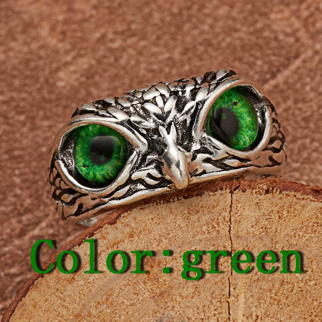 Vivid Cute Cat Eyes Owl Ring Resizable Design Men Women  Wedding Fingle Accessories Vintage Silver Color Open Rings Jewelry