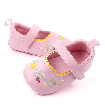 

Baby Girl Anti-Slip Soft Bottom Flower Embroidery Walking Shoes Bowknot Sneakers Soft Soled First Walkers 2