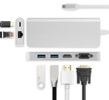 

USB C Hub Adapter Dock Type-c Thunderblt 3 Multi Port Converter HDMI VGA RJ45 USB-C USB 3.0 PD Splitter Accessories Card