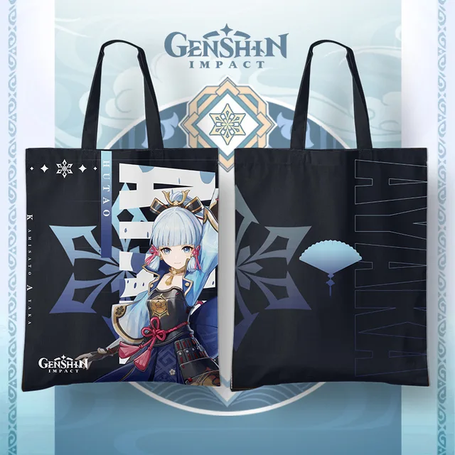 Genshin Impact Anime Cosplay Baal Kazuha Canvas Tote Bag Zhongli Yoimiya Xiao Ayaka Ganyu Hu Tao Klee Kids Collection Gifts Ayaka