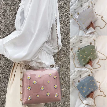 

Summer Lwomen's Messenger Bag Transparent Chrysanthemum Pattern Two-piece Bag Сумки Женские 2020 Torebka Damska
