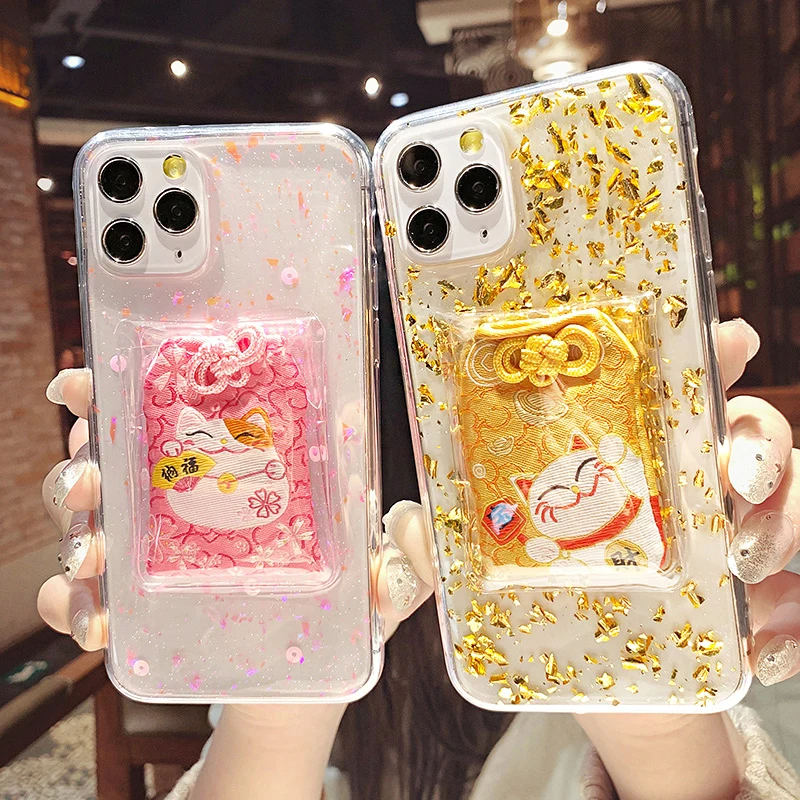 

New Year luxury Bling Plutus cat Phone Case for iphone 11 Pro Max X 6 7 8 Plus Xr Xs max 6S Transparent drop adhesive phone case